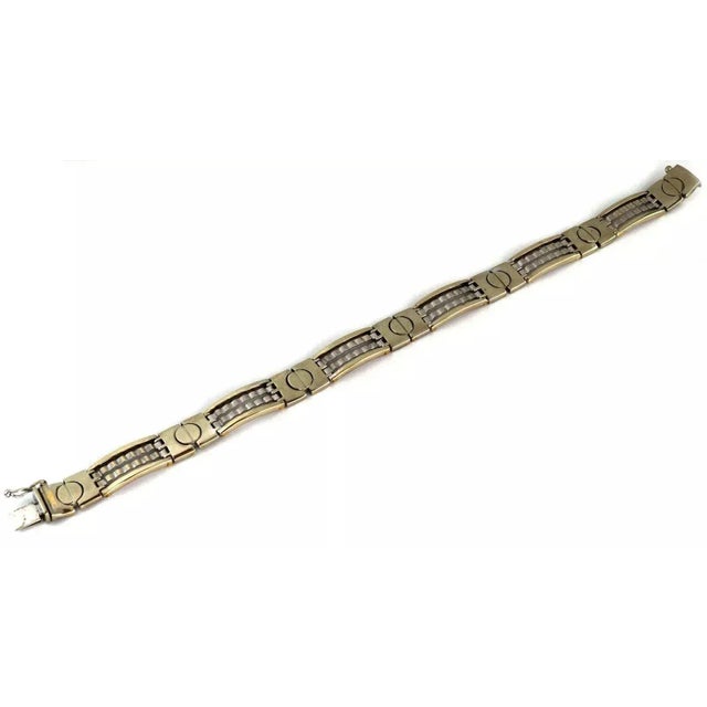 Hallmark: 14k Material: 14k white & pale yellow gold Measurement: 8.25” long and 10mm wide x 2mm thick Weight: 23.1 grams...