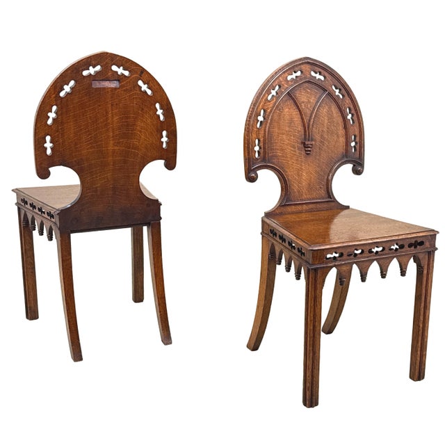 Wood Oak Hall Chairs, 1860, Set of 2 For Sale - Image 7 of 14