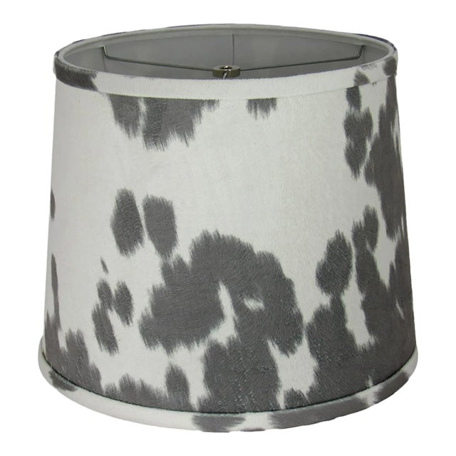 12" Gray Faux Cowhide Drum Lamp Shade For Sale