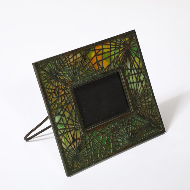 Tiffany Studios Bronze & Favrile Slag Glass Pine Needle Pattern Picture Frame For Sale - Image 12 of 12
