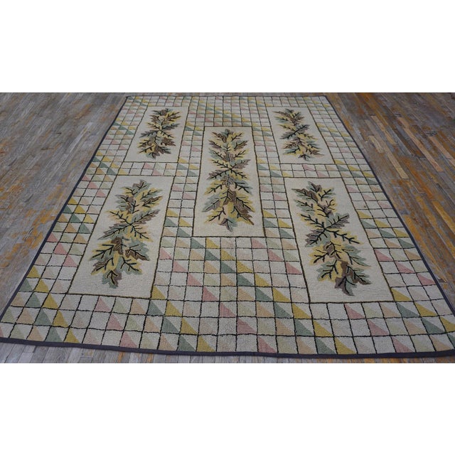 1930s American Hooked Rug ( 7'10'' x 10' - 240 x 305 ) Antique American Hooked Ivory 1930s Rug, Circa Date: 1930s. This...