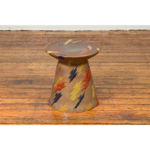 Brown Contemporary Chinese Artisan Glazed & Hand Painted Garden Seat For Sale - Image 8 of 10