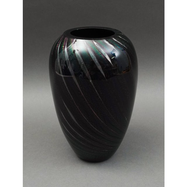 Robert Eickolt 1988 Signed Black Dichroic Iridescent Vase For Sale - Image 9 of 9