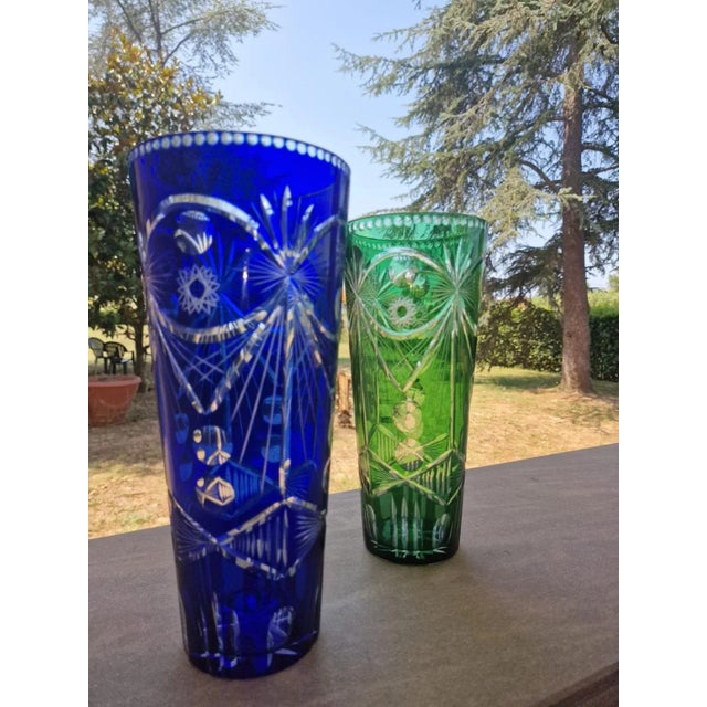 Hand-Engraved Murano Crystal Vases, 1960s, Set of 2 For Sale - Image 4 of 12