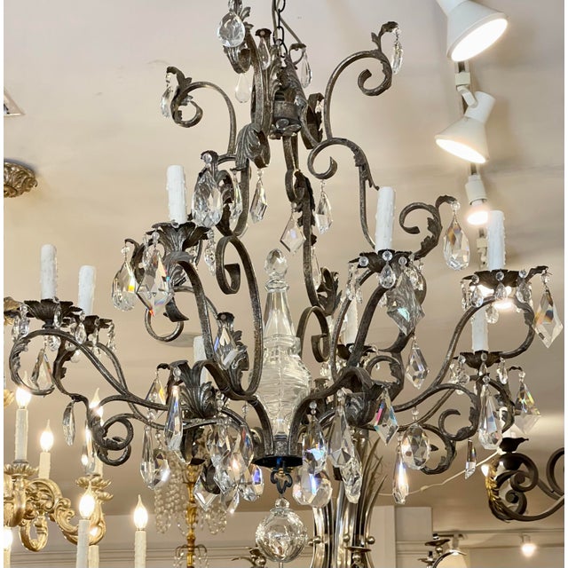 Italian 19th C Style Italian Wrought Iron & Crystal Chandelier For Sale - Image 3 of 8