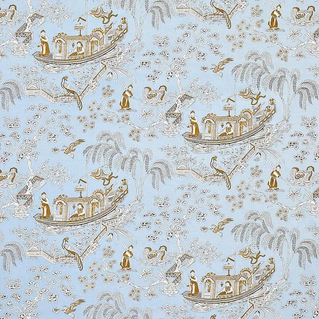 This 18th-century Chinoiserie pattern shares the spirit of a toile, and its modest scale matches its delicate, fanciful...