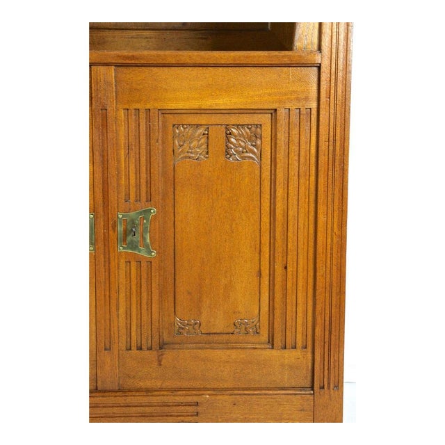 Art Nouveau Buffet in Oak and Tiffany Style Glass, 1910s For Sale - Image 10 of 13