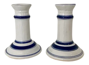 Vintage Blue and White Ceramic Candlesticks