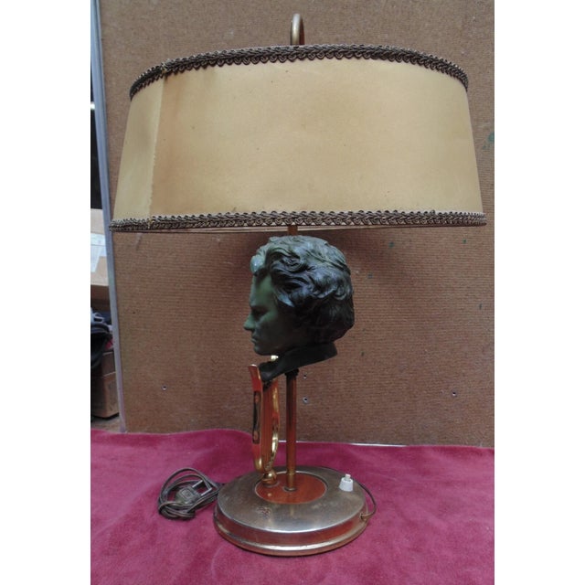 1940s 1940's French Regency Large Bronze Bust of Beethoven W/ Lyre Bouillote Table Lamp For Sale - Image 5 of 12