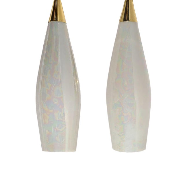 Moe Light Pair of Mid 20th Century Handblown Pearlescent Large Teardrop Pendant Lights For Sale - Image 4 of 12