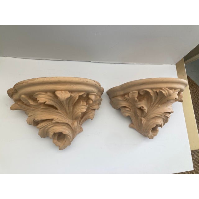 Wood Michael Taylor Acanthus Leaf Wall Brackets Natural - A Pair For Sale - Image 7 of 9