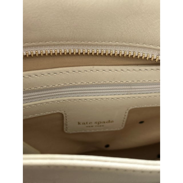Vintage Kate Spade New York Black Canvas & White Leather Satchel Bag – Triple Compartment Designer Handbag With Polka Dot Lining For Sale - Image 13 of 14