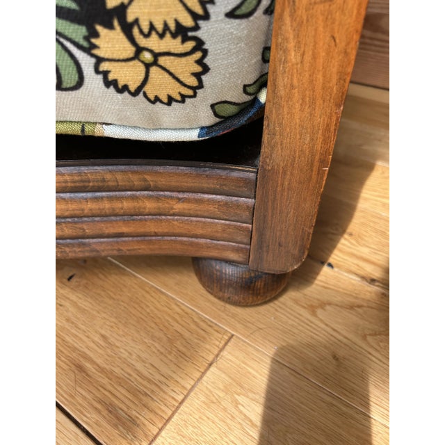 Art Deco Bentwood Armchair with Tan Leather and Chiang Mai Dragon Fabric Upholstery from Schumacher, 1930s For Sale - Image 11 of 18