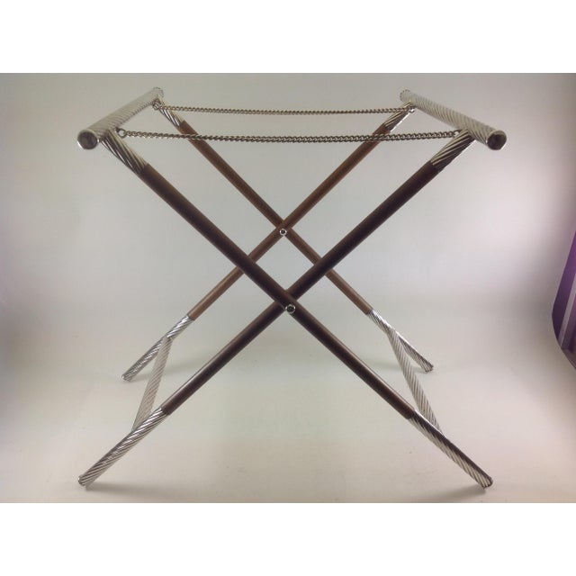 1990s New Silverplate Plain & Wood Collapsible Stand Only by Valsodo-Italy For Sale - Image 4 of 6