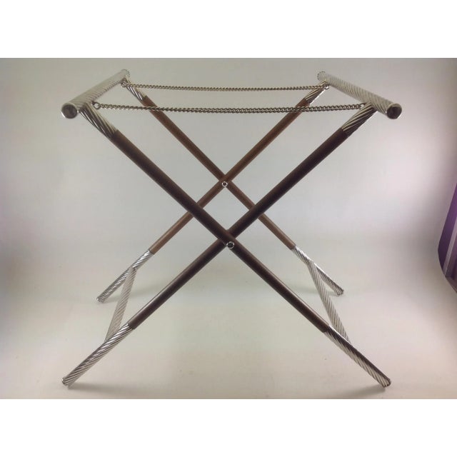 New 1990s New Silverplate Plain & Wood Collapsible Stand Only by Valsodo-Italy For Sale - Image 4 of 6
