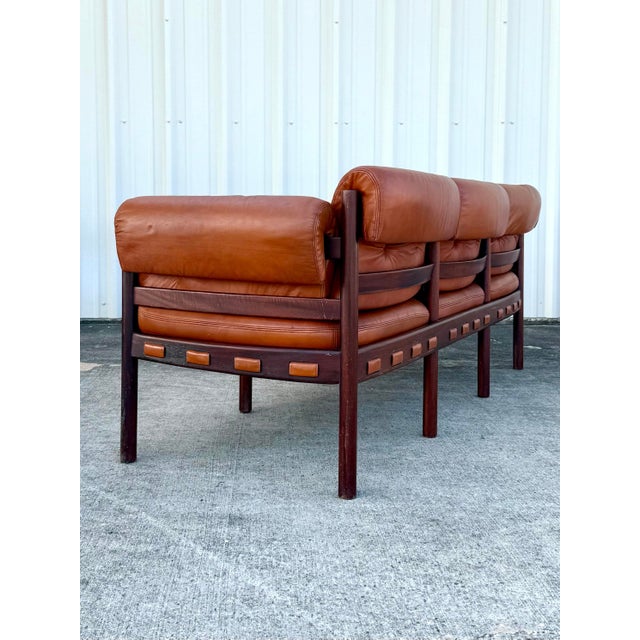 Vintage Cognac Leather 3-Seater Sofa Attributed to Arne Norell for Coja For Sale - Image 6 of 11