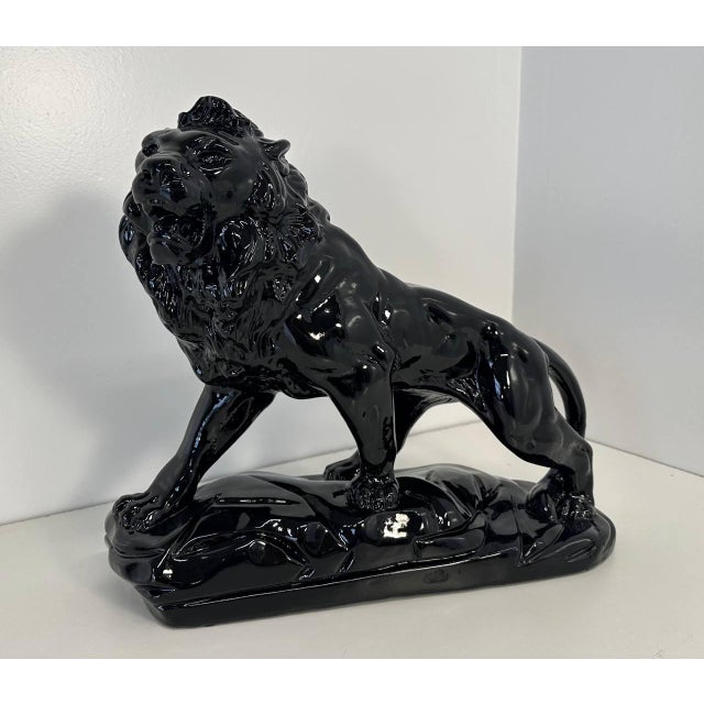 Italian Artist, Art Deco Lion, 1930s, Black Polished Fired Clay For Sale - Image 3 of 11