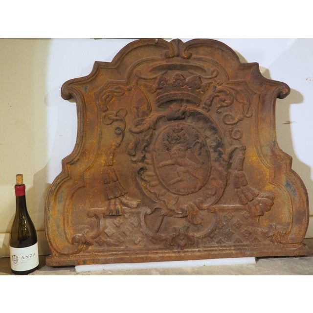 Metal Large 19th Century French Cast Iron Fireback With Rampant Lion and Crown For Sale - Image 7 of 14