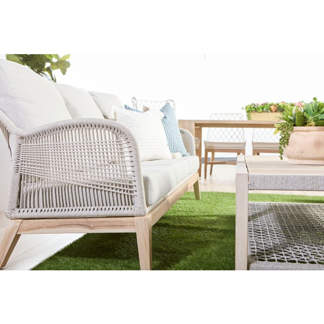 Loom Teak & Rope Outdoor 79" Sofa, Taupe & White Flat Rope For Sale - Image 4 of 12