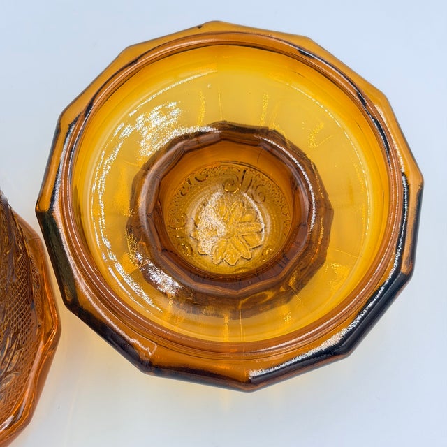 1960s Indiana Sandwich Glass Tiara Amber Canister & Lid For Sale In Palm Springs - Image 6 of 10