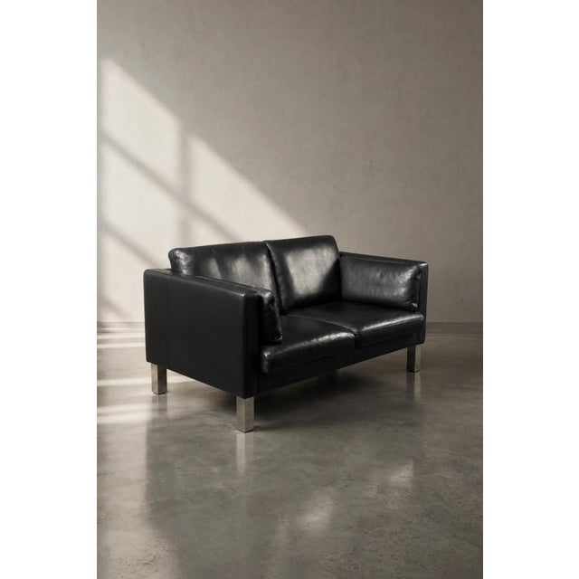 Mid-Century Danish Modern Two-Seater Black Leather Sofa, 1970s For Sale - Image 11 of 18