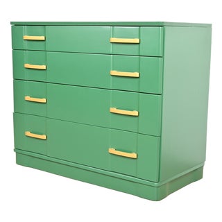Donald Deskey Style Art Deco Green Lacquered Chest of Drawers, Newly Refinished For Sale