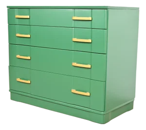 Donald Deskey Style Art Deco Green Lacquered Chest of Drawers, Newly Refinished