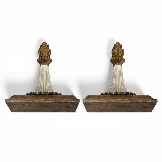 Neoclassical Elegant Pair of Neoclassical Style Carved Wood Wall Pockets For Sale - Image 3 of 5