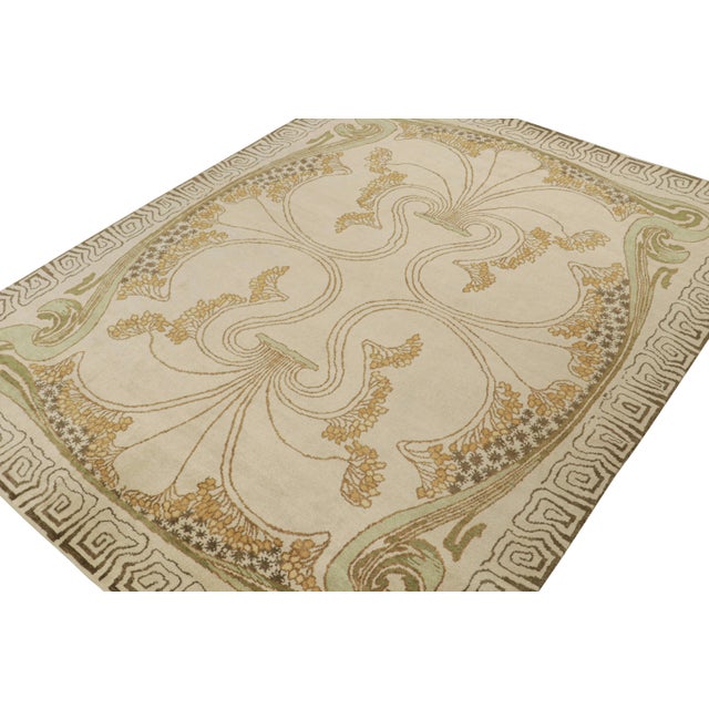 Rug & Kilim Rug & Kilim’s French Style Art Deco rug in Cream & Gold Geometric Patterns - 10x14 For Sale - Image 4 of 7