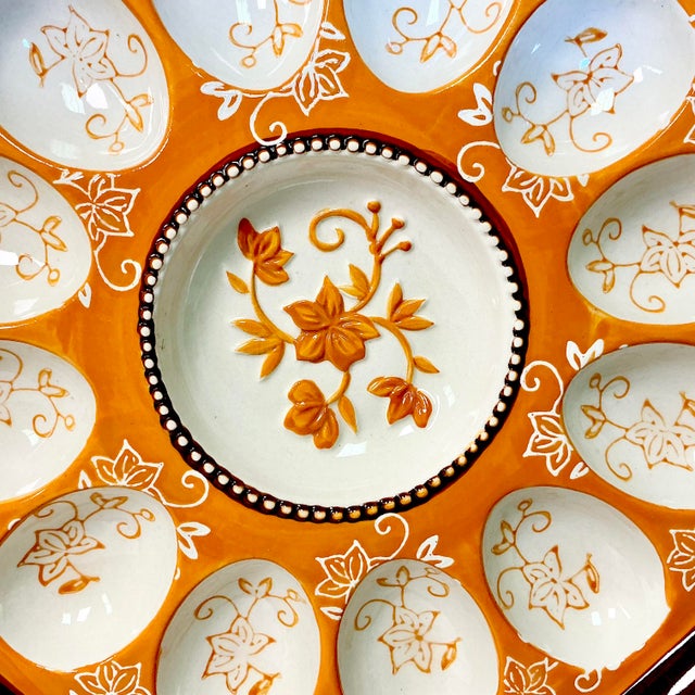 Ceramic 1980s Vintage Boho Chic Arts & Crafts Rustic European Deviled Egg Serving Plate, Easter. For Sale - Image 7 of 14