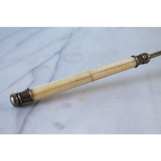 Rustic Vintage Silver Tone & Faux Bone Inlay Candle Snuffer For Sale - Image 3 of 7