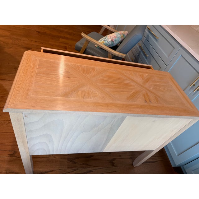 Thomasville Late 20th Century Thomasville French Country Console With Patterned Wood Top & Iron Scrollwork For Sale - Image 4 of 7