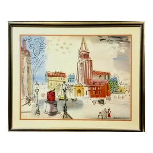 Mid 20th Century Townscape Watercolor Painting by Charles Cobelle, Framed