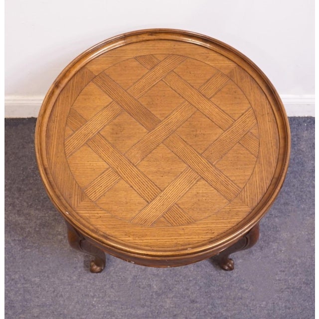 Late 20th Century Baker Furniture Solid Walnut Country French Provincial 26" Round Accent End Table For Sale - Image 5 of 10