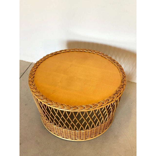 Wicker and Bamboo Coffee Table, 1970s For Sale - Image 3 of 10