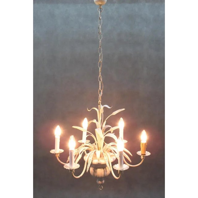White Hollywood Regency Floral Chandelier, 1970s For Sale - Image 8 of 10