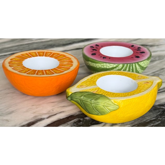 Late 20th Century Vintage Cermamic Fruit Motif Tealight Candle Holders - Set of Three For Sale - Image 5 of 16