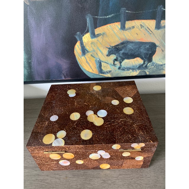 1990s Vintage Maitland Smith Tessellated Decorative Hinged Lid Wood Boxes With Mother of Pearl Inlays - Set of 3 For Sale In Orlando - Image 6 of 12