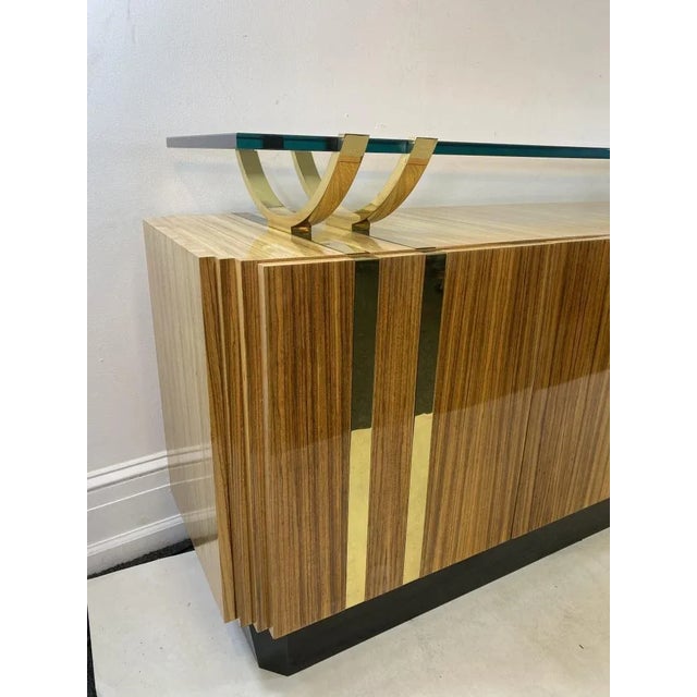 Leon Rosen 1980s Leon Rosen Modern Wood & Brass & Glass Sideboard For Sale - Image 4 of 10
