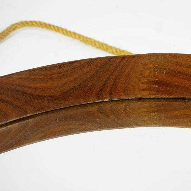 Mid-Century Modern Mid-Century Italian Circular Teak and Rope Wall Mirror For Sale - Image 3 of 7