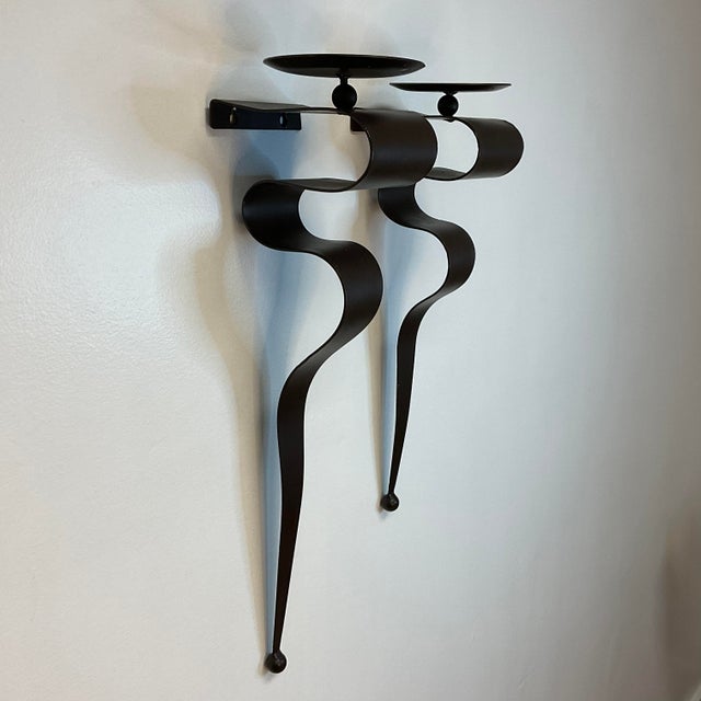 1980s Brutalist Serpentine Metal Wall Sconce Candle Holders a Pair
