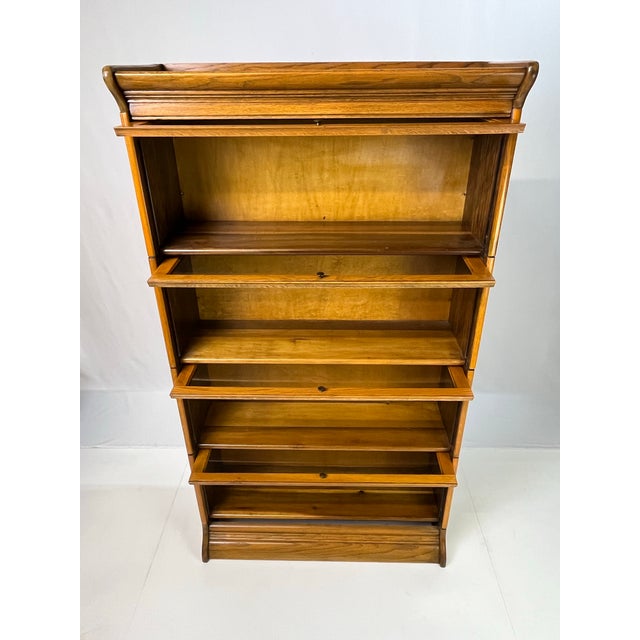 Antique Gunn Furniture Co. Attributed 4-Stack Oak Barrister Bookcase With Original Wavy Glass For Sale - Image 10 of 10