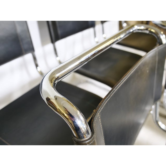 1970s Bauhaus MR10 Cantilever Chairs in Tubular Steel and Leather by Ludwig Mies van der Rohe for Thonet, 1970s, Set of 6 For Sale - Image 5 of 13