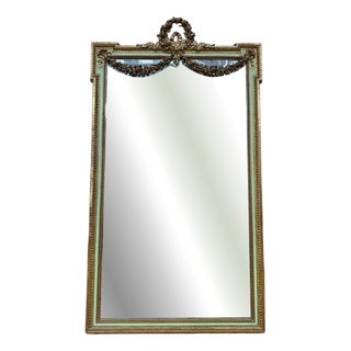 Louis XVI Style Mirror with Gold Leaf and Green Lacquer For Sale