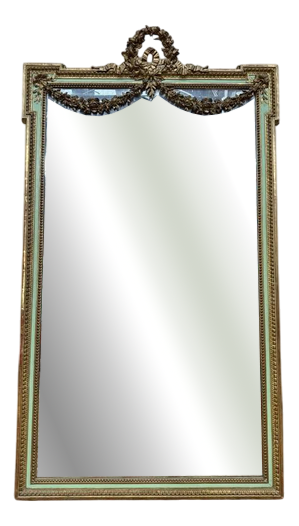 Louis XVI Style Mirror with Gold Leaf and Green Lacquer