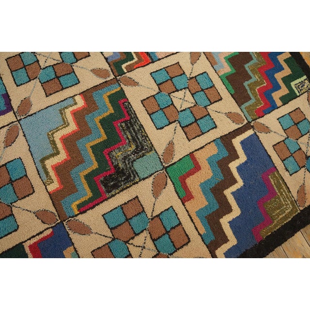 Black Superb Multi Color With Prticular Geometric Design Antique American Hooked Rug. For Sale - Image 8 of 12