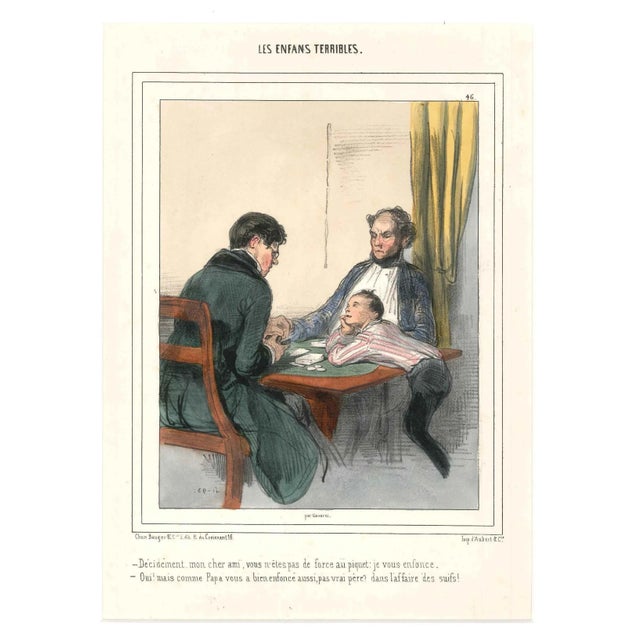 Colored lithograph with pouchoir details. Beautiful satiric illustration by the French draftsman Paul Gavarni (alias...