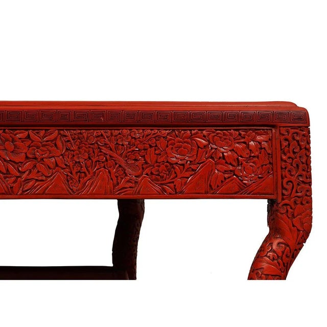 Antique Chinese Qing Cinnabar Lacquer Carved Console Table For Sale - Image 11 of 12
