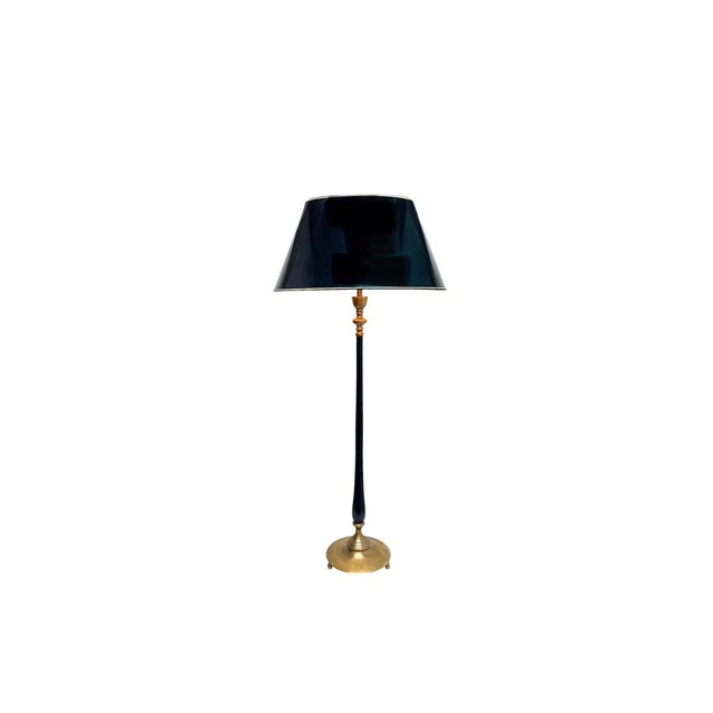 Hollywood Regency Brass and Black Laquered Floor Lamp on Ball-Shape Legs, 1980s For Sale - Image 3 of 10