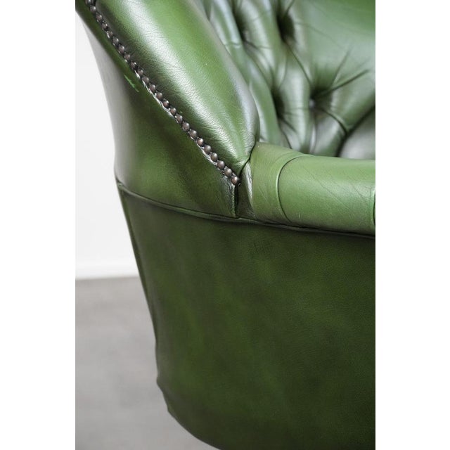 Large English Style Chesterfield Office Chair in Green Cowhide Leather For Sale - Image 16 of 18